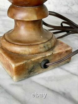 Antique Art Deco Marble Urn Handle Table Lamp with Fiberglass Shade