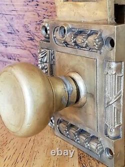 Antique Art Deco Nouveau Victorian Solid Brass Entry Door Knobs Handles c1899