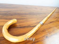 Antique Art Deco Period Walking Stick Cane Sterling Band Hoop Handle Blonde Wood
