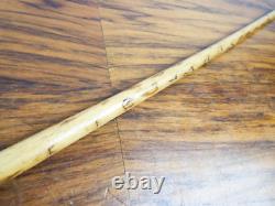 Antique Art Deco Period Walking Stick Cane Sterling Band Hoop Handle Blonde Wood