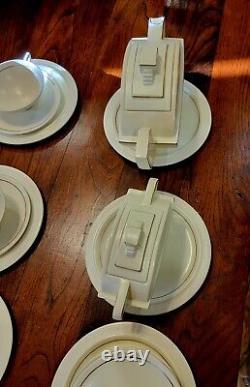 Antique Art Deco Rectangle Teapot Tea Cup And Saucer Trio Service Set 27 Pc