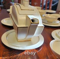 Antique Art Deco Rectangle Teapot Tea Cup And Saucer Trio Service Set 27 Pc