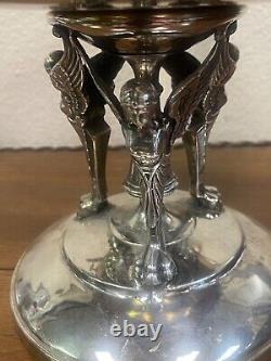 Antique Art Deco Silver Ornate Angels On Base Handle Compote Simpson Hall Miller