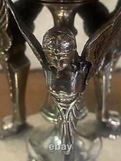 Antique Art Deco Silver Ornate Angels On Base Handle Compote Simpson Hall Miller