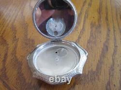 Antique Art Deco Silver Plated Ladies Powder Compact with Handle