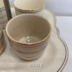 Antique Art Deco Sunderland Ware Pottery Cups /tray Set/phenolic/chrome Handle