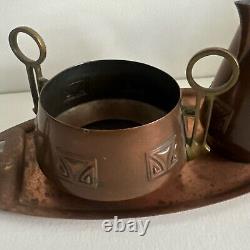 Antique Art Deco WMF Copper Coffe Set Tray Creamer Sugar Bowl Brass Handles RARE