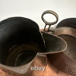 Antique Art Deco WMF Copper Coffe Set Tray Creamer Sugar Bowl Brass Handles RARE