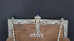 Antique Austrian Art Deco Sterling Silver Frame Marcasite Jeweled Suede Handbag