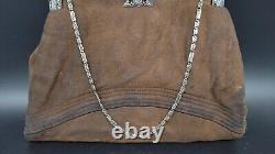 Antique Austrian Art Deco Sterling Silver Frame Marcasite Jeweled Suede Handbag