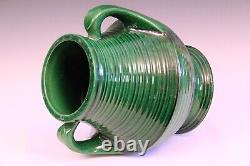 Antique Awaji Pottery Vase Art Deco Swirl Green Large Monochrome Handles 12