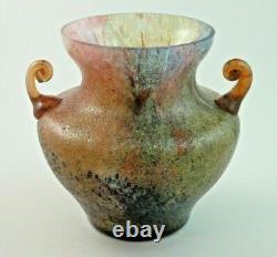 Antique Bohemian Czech Deco Kralik Glue Chip Art Glass Vase with Applied Handles