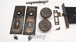 Antique Bronze Corbin Door knobs Handles Back Plate Lock Art Nouveau Deco