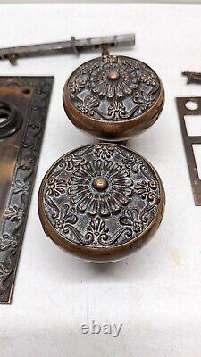 Antique Bronze Corbin Door knobs Handles Back Plate Lock Art Nouveau Deco