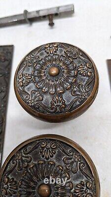 Antique Bronze Corbin Door knobs Handles Back Plate Lock Art Nouveau Deco