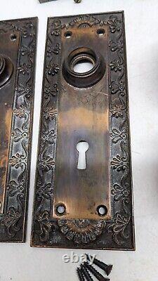 Antique Bronze Corbin Door knobs Handles Back Plate Lock Art Nouveau Deco