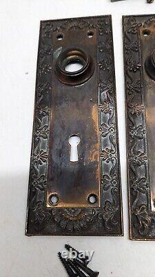 Antique Bronze Corbin Door knobs Handles Back Plate Lock Art Nouveau Deco