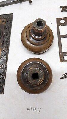 Antique Bronze Corbin Door knobs Handles Back Plate Lock Art Nouveau Deco