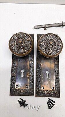 Antique Bronze Corbin Door knobs Handles Back Plate Lock Art Nouveau Deco