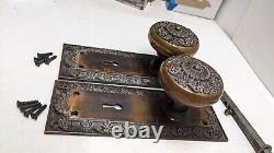 Antique Bronze Corbin Door knobs Handles Back Plate Lock Art Nouveau Deco