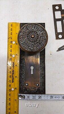 Antique Bronze Corbin Door knobs Handles Back Plate Lock Art Nouveau Deco