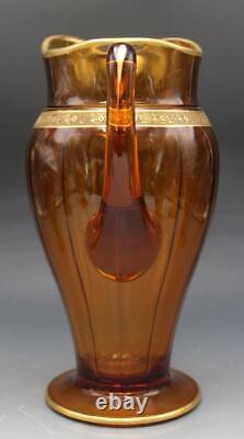 Antique Cambridge Amber Art Glass 7 Piece Iced Tea Set Pitcher & Handled Glasses