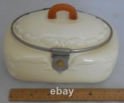 Antique Ceramic Art Deco Cookie Jar Biscuit Barrel Butterscotch Bakelite Handle