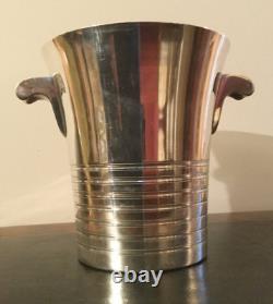 Antique Champagne Bucket Silver Metal Art Deco Modern Handle Neck Rare Old 20th