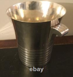 Antique Champagne Bucket Silver Metal Art Deco Modern Handle Neck Rare Old 20th
