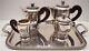 Antique Coffee & Tea Service Art Deco Silver Metal 20th Tableware Wooden Handles