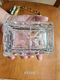 Antique Cut Crystal Glass Ormolu Mount Box Jewelry Casket Porcelain Cab Handle