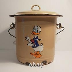 Antique Disney Donald Duck Enamel Bucket Chamber Pot Art Deco 1930 LID & Handle