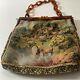 Antique Embroidery Art Deco Tapestry Needlework Satchel Purse With Handle