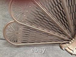 Antique Fireplace Folding Fan Screen Brass Peacock Cameo Art Deco Victorian