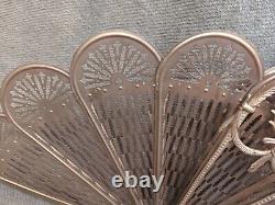 Antique Fireplace Folding Fan Screen Brass Peacock Cameo Art Deco Victorian