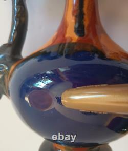 Antique French Henri Delcourt Art Deco Faience Pottery 2-Handle Vase Signed 8 T