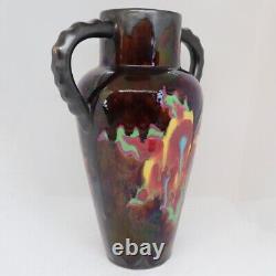 Antique French Henri Delcourt Art Deco Faience Pottery 2-Handle Vase c. 1917-35