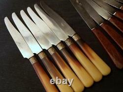 Antique French knives bakelight handles sterling silver ferrules art deco