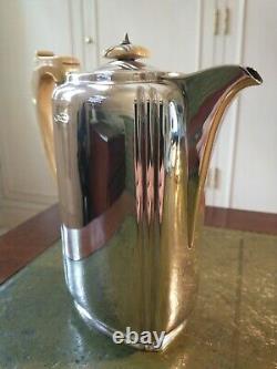 Antique George VI Sterling Silver Art Deco Coffee Pot Carved Handle & Finial