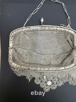 Antique Hand Made Art Deco Victorian SILVER Filigree And Chain Bag Purse R3
