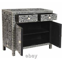 Antique Indian handmade Bone Inlay Black Floral Cabinet sideboard Buffets