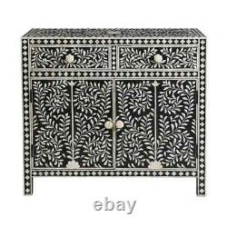 Antique Indian handmade Bone Inlay Black Floral Cabinet sideboard Buffets