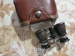 Antique Leather Handled Opera Glasses / Art Deco Binoculars / Case / Box