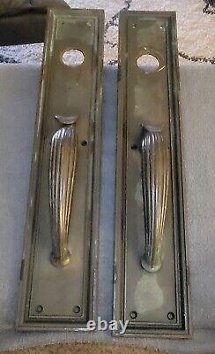 Antique Matching Pair Of Art Deco 18 Bronze Entry Door Thumb Latch 4lbs Each