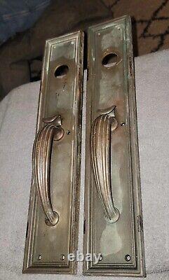 Antique Matching Pair Of Art Deco 18 Bronze Entry Door Thumb Latch 4lbs Each