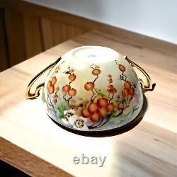 Antique Nippon Art Deco Dish Porcelain Hand Painted Signed Fruit Golden Handles