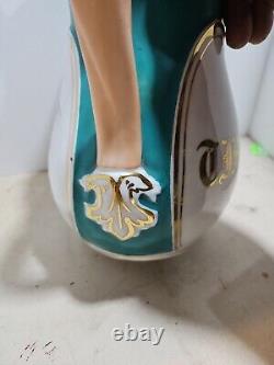 Antique OLD PARIS PORCELAIN Pitcher Teal & Gold Deco mcm Majolica Handle ART