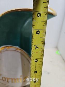 Antique OLD PARIS PORCELAIN Pitcher Teal & Gold Deco mcm Majolica Handle ART