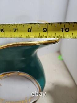 Antique OLD PARIS PORCELAIN Pitcher Teal & Gold Deco mcm Majolica Handle ART