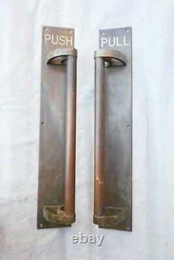 Antique Pair Huge Bronze/Brass Door Handles Art Deco Building Push Pull 21.5